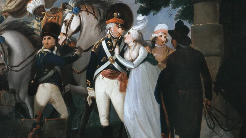 An officer of light dragoons taking leave of his wife, c1795