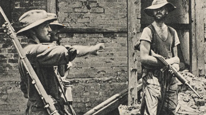 Brigadier Mike Calvert giving orders during the Chindits’ capture of Mogaung, Burma, June 1944