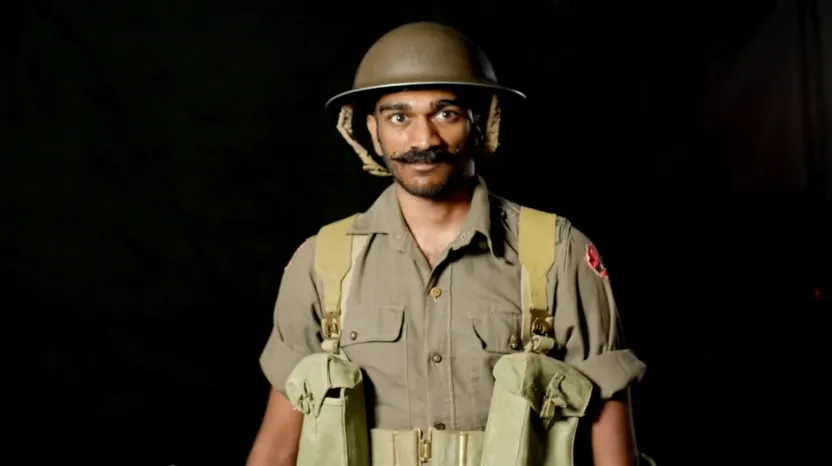A live interpreter dressed as a British Indian Army soldier in Burma during the Second World War
