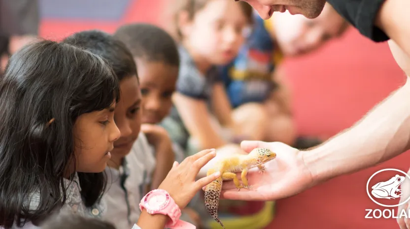 Children having a ZooLab encounter with a gecko