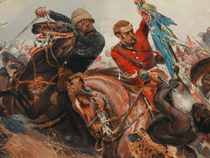 Lieutenants Melville and Coghill saving the Colours at Isandlwana, 1879