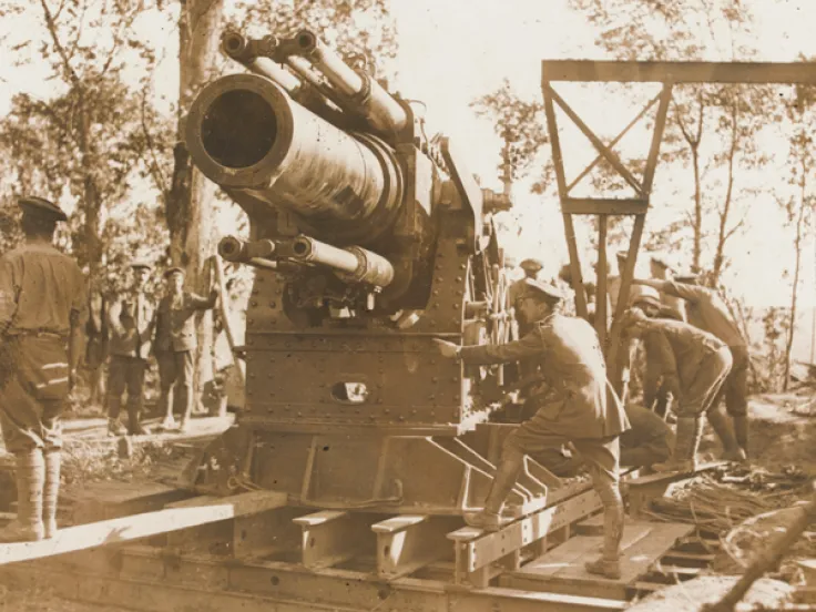 A 15-inch howitzer being prepared for action on the Somme, 1 July 1916