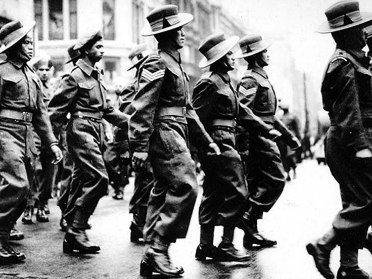 Gurkhas marching at the Victory Parade in London, 1946