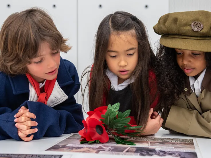 School children taking part in a Remembrance workshop