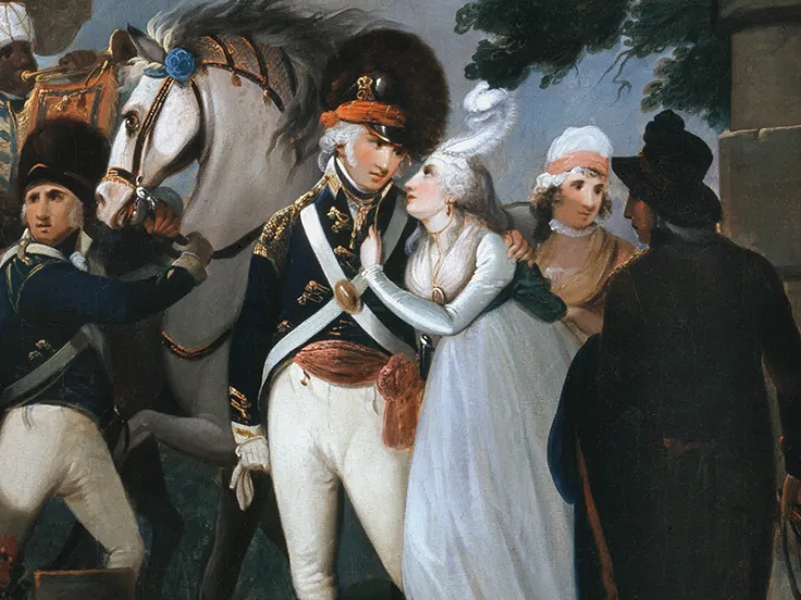 An officer of light dragoons taking leave of his wife, c1795