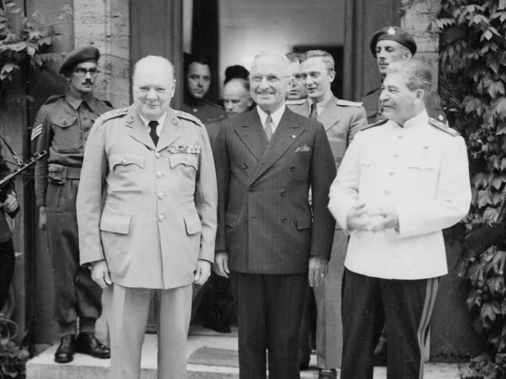 Churchill, Truman and Stalin at the Potsdam Conference, 23 July 1945