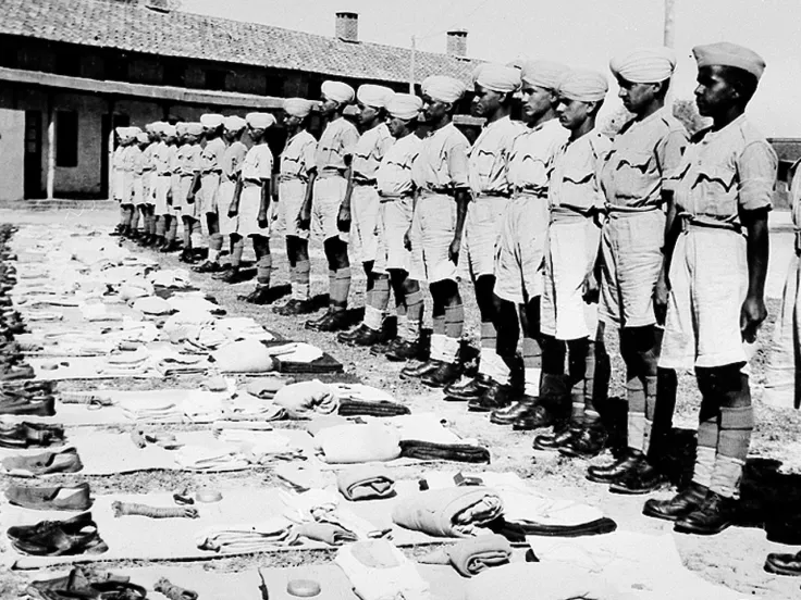 Indian Army soldiers undergoing a kit inspection