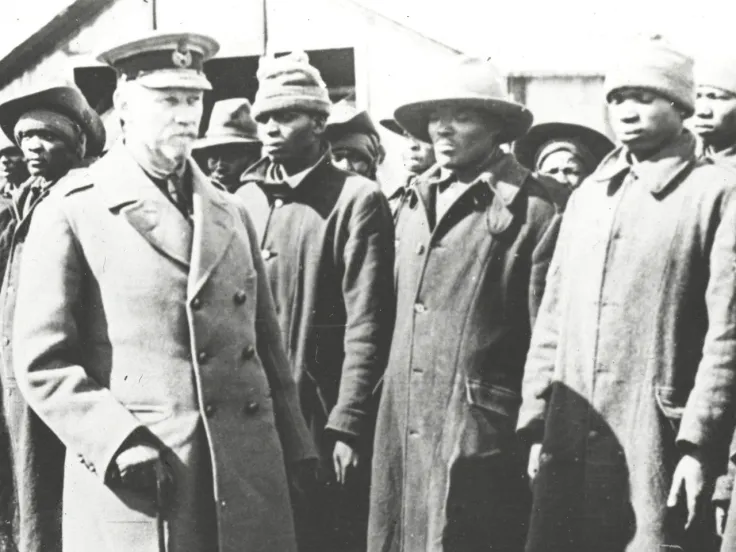 General Jan Smuts visiting African labourers on the Western Front, 1917 