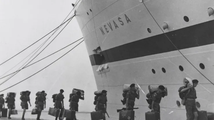 Boarding the troopship ‘Nevasa’ on route to Malaya, 1957