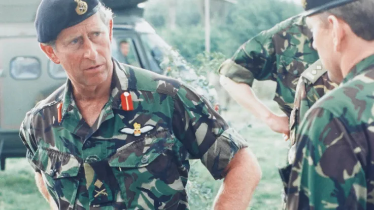 Prince Charles visiting the Queen’s Dragoon Guards in Kosovo, 1999