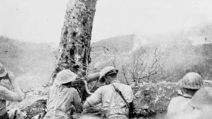 Gurkhas open fire during an attack near Palel, April 1944