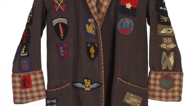 Antony Mallaby's dressing gown with formation badges sewn on it, c1943