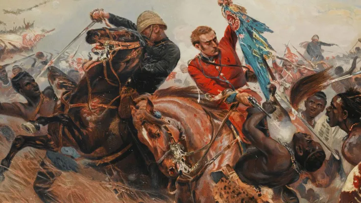 Lieutenants Melville and Coghill saving the Colours at Isandlwana, 1879