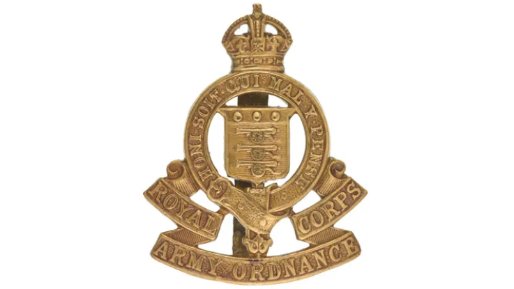 Other ranks’ cap badge, Royal Army Ordnance Corps, c1918