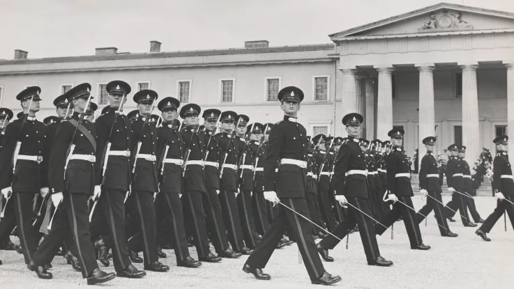 Passing out parade at the Royal Military Academy Sandhurst, c1955