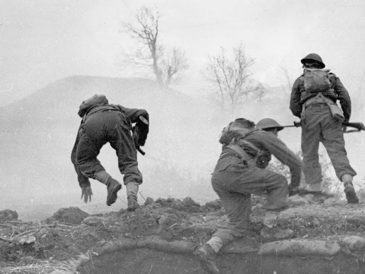 New Zealanders going over the top during an attack on Cassino, 1944