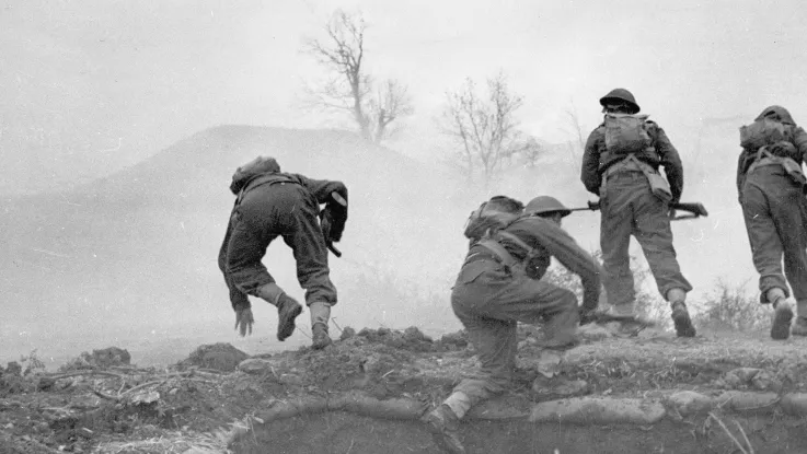 New Zealanders going over the top during an attack on Cassino, 1944