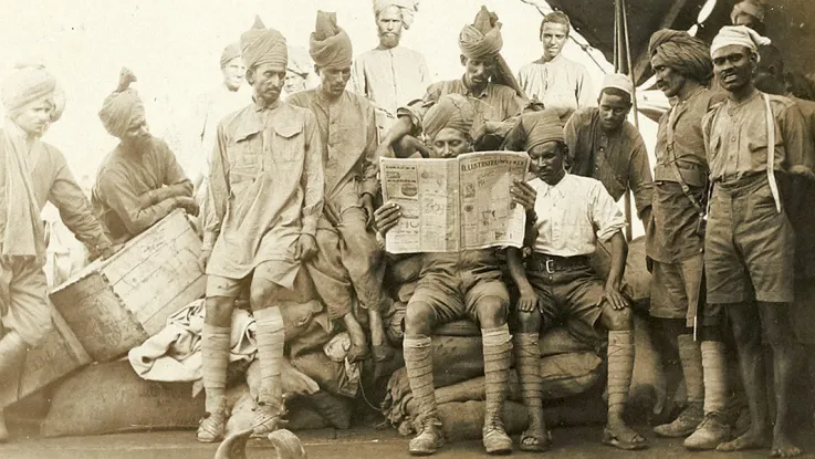 Indian Army troops travelling upstream on a barge, Mesopotamia, c1916