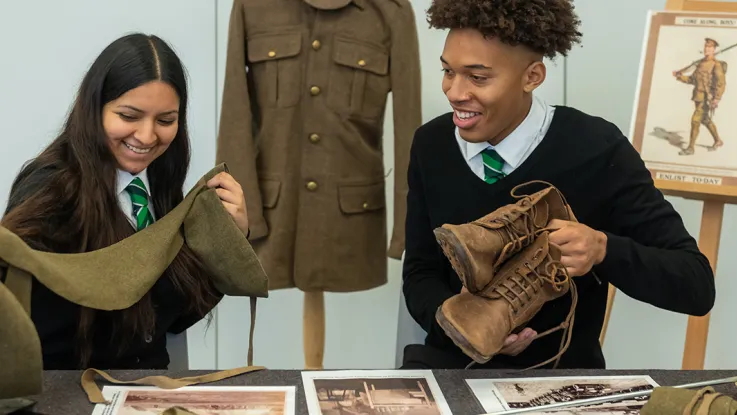 School students getting to grips with the handling collection