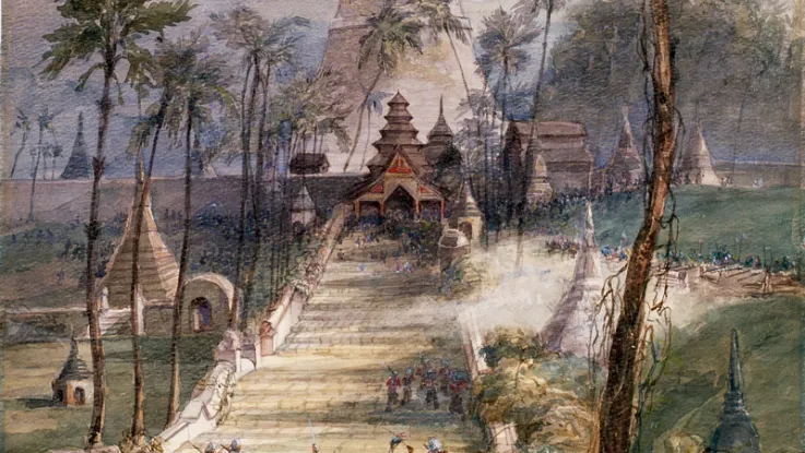 The 18th and 80th Regiments storming the Shwedagon Pagoda, Rangoon, 1852