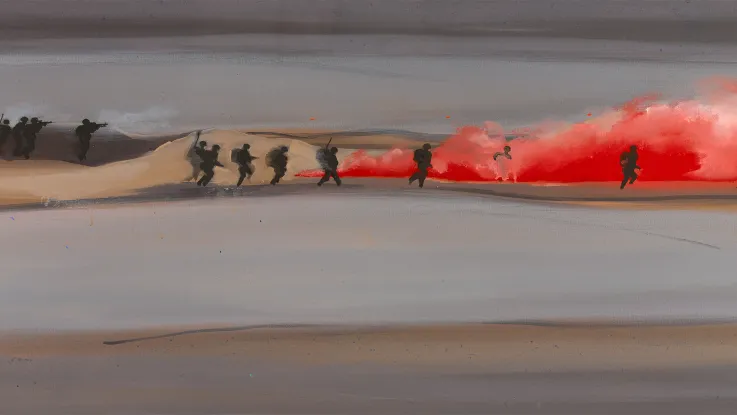 Battle, Afghanistan, 2010. Oil on linen by Jules George, 2010