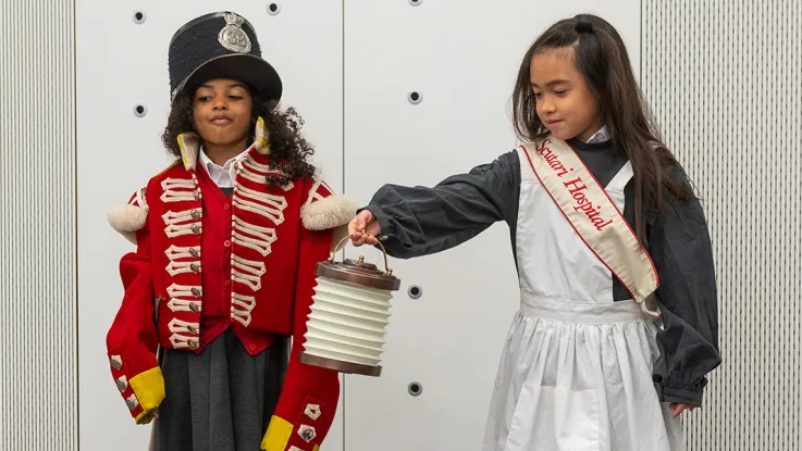 School children taking part in a Crimean War workshop