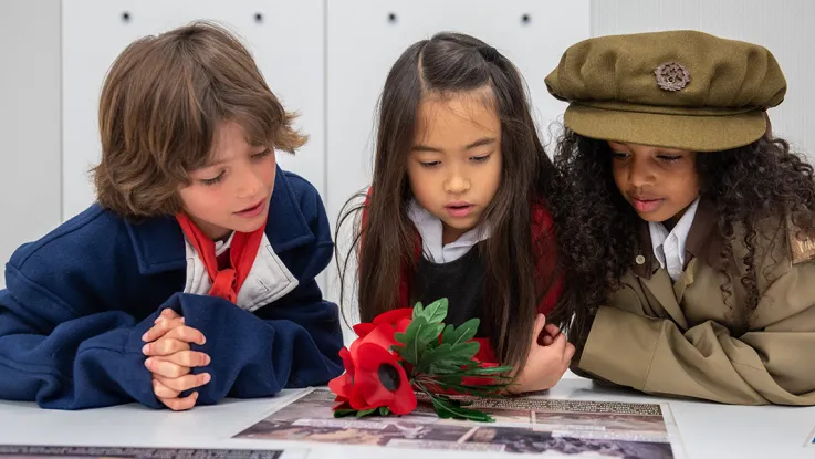 School children taking part in a Remembrance workshop