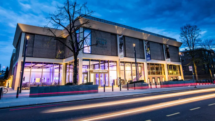 The National Army Museum lit up at night