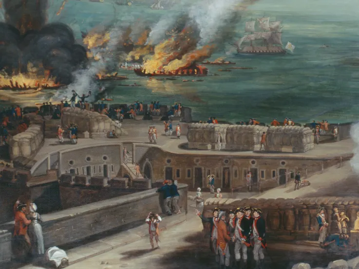 Detail from 'Destruction of the Floating Batteries, Gibraltar, 14 September 1782'