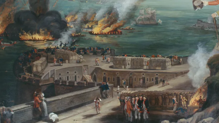 Detail from 'Destruction of the Floating Batteries, Gibraltar, 14 September 1782'