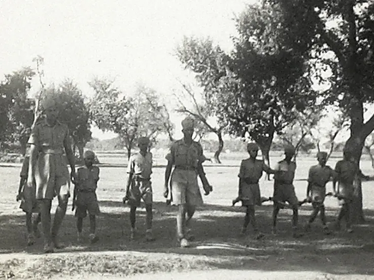 Soldiers crossing a parade ground in Sialkot, 1942