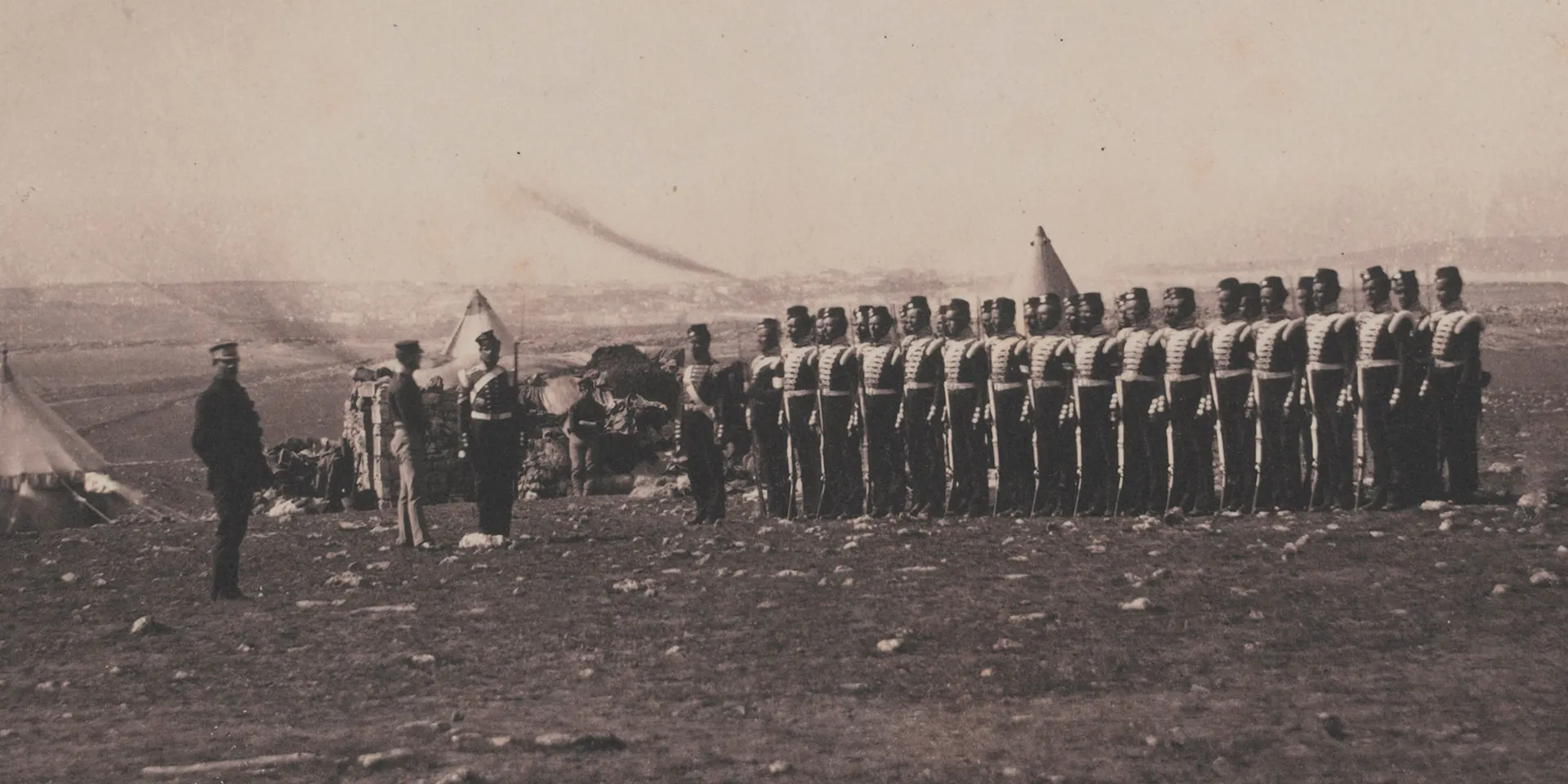 Lieutenant-General Sir John Campbell and the remains of the Light Company of the 38th Regiment in the Crimea in 1855