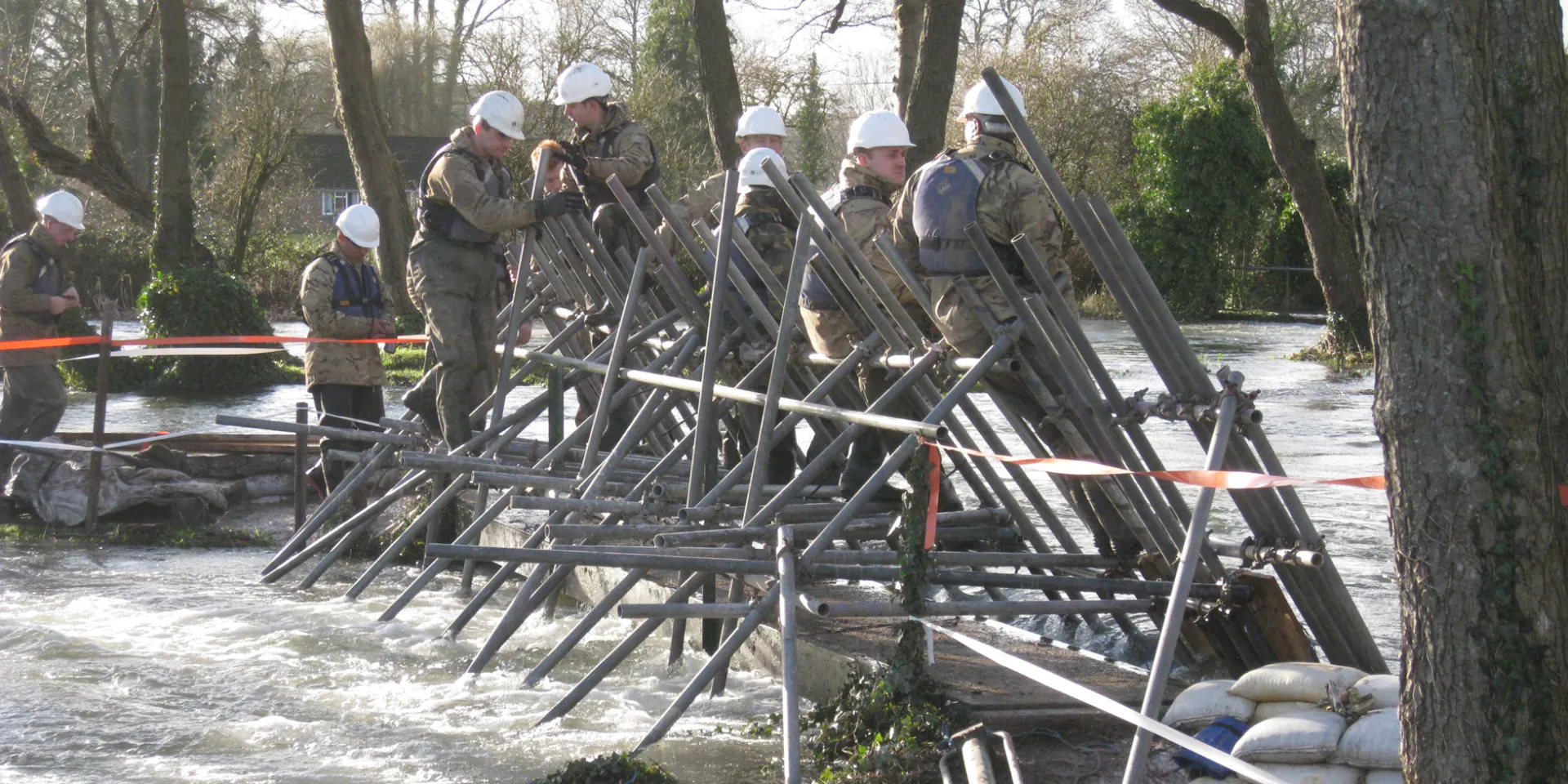 Royal Engineers assisting the Environment Agency during severe flooding near Romsey in Hampshire, 2014