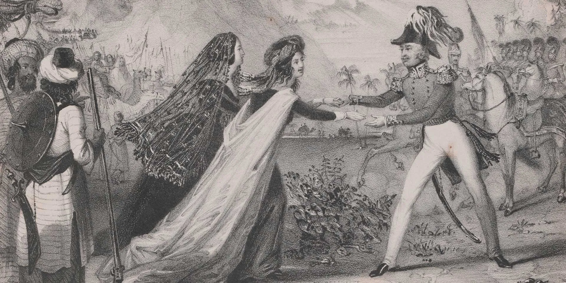 Major-General Sir Robert Sale rescuing his wife and daughter in Kabul, 1842