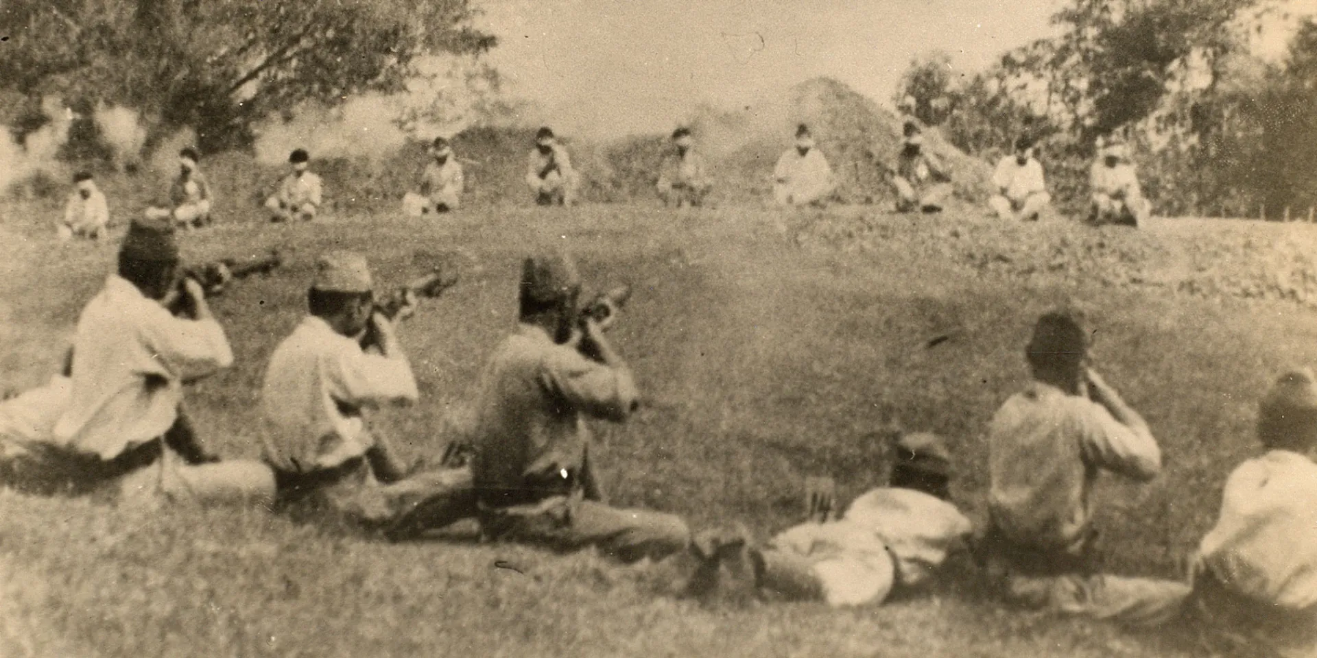 Japanese soldiers executing Indian prisoners of war at Singapore, 1942