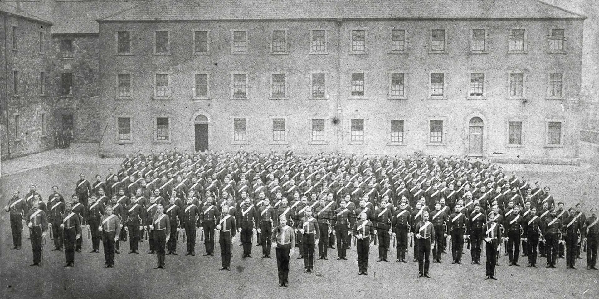 6th (Inniskilling) Dragoons drawn up for dismounted parade at the Royal Barracks, Dublin, 1875