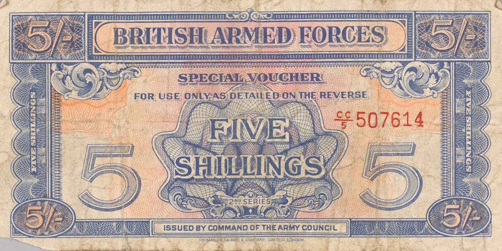 5 Shilling British Armed Forces Voucher, 1948