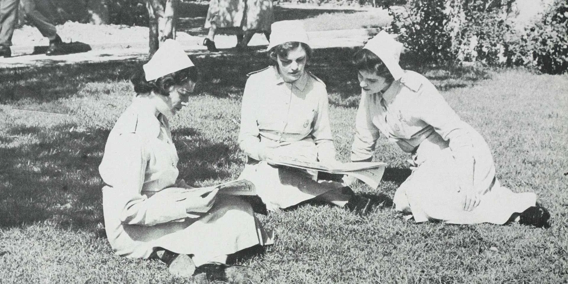 Nurses of the Queen Alexandra's Royal Army Nursing Corps in the grounds of the Military Hospital, Malta, c1950