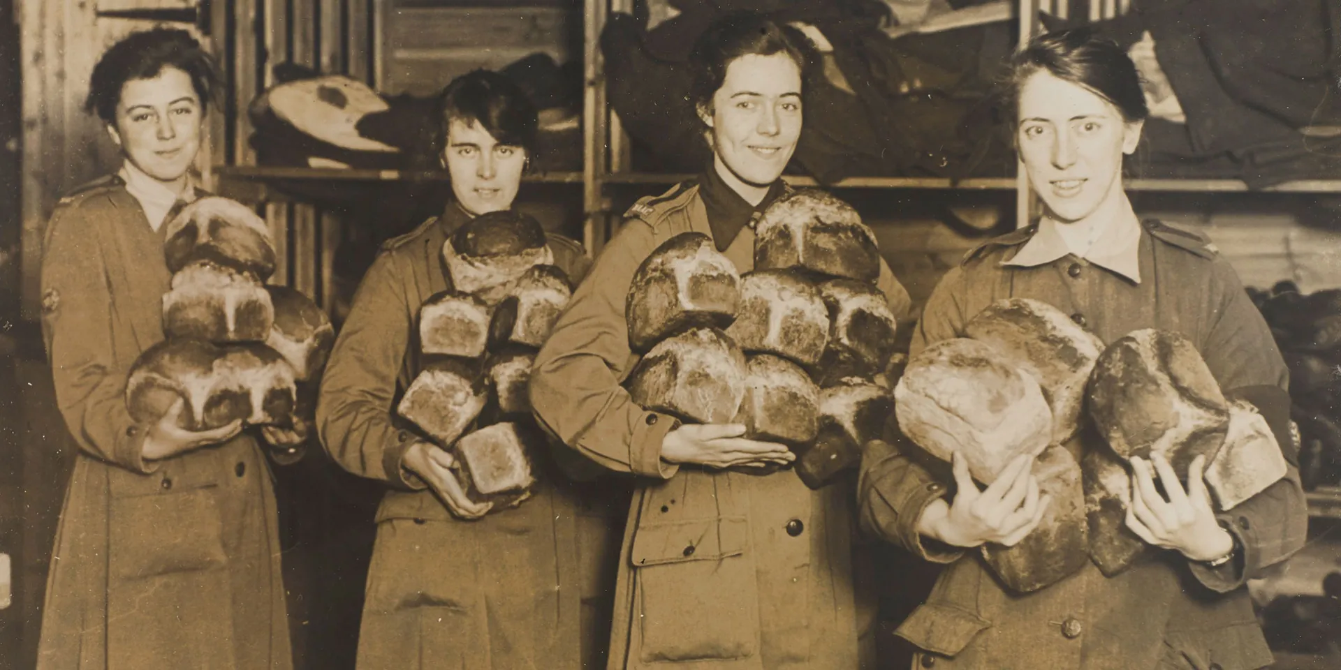 Queen Mary's Army Auxiliary Corps personnel working in a bakery, Dieppe, 1918