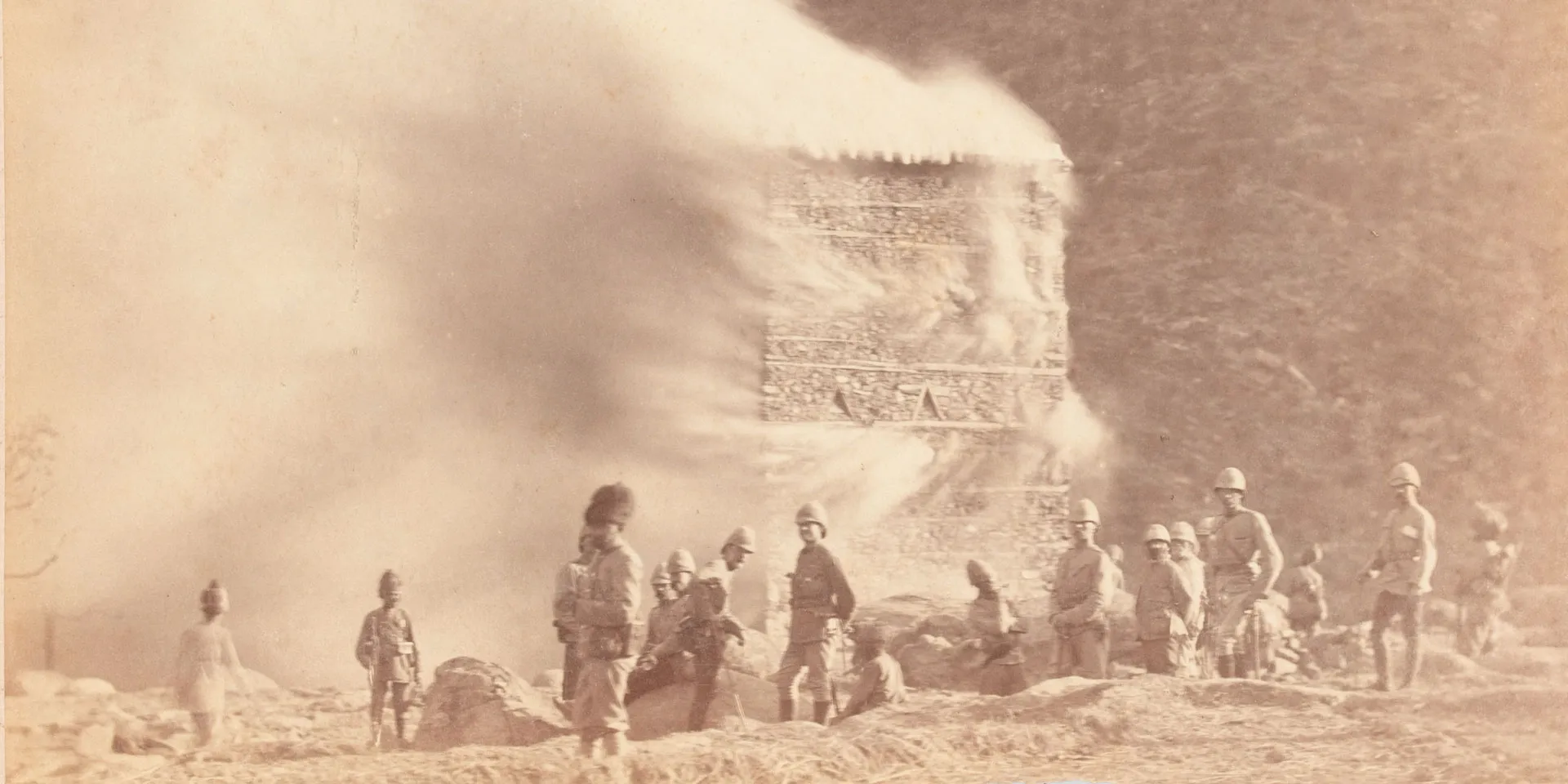 Burning a settlement, Black Mountain Expedition, 1888