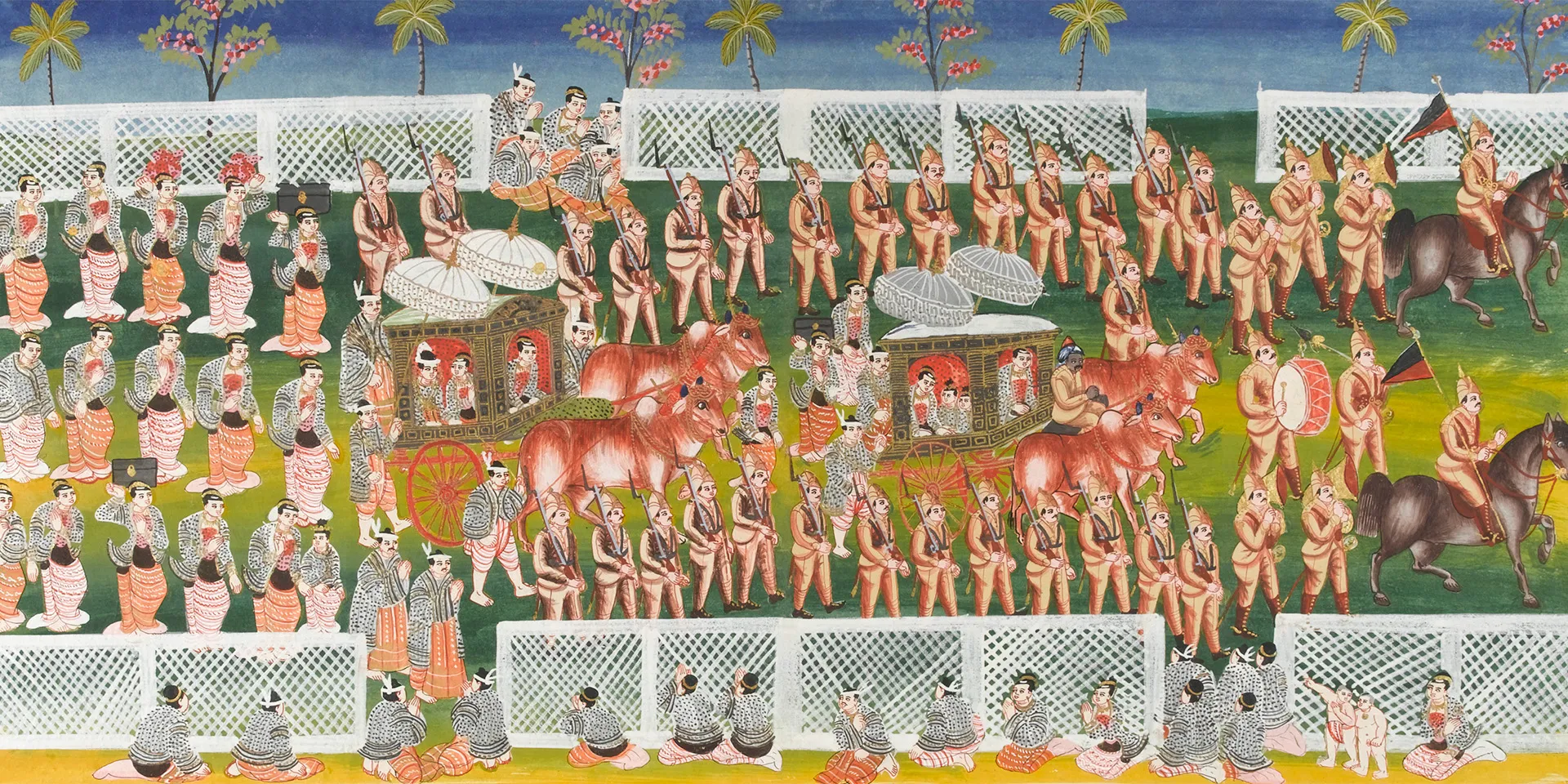 King Thibaw being escorted to captivity by British soldiers, Burma, 1885