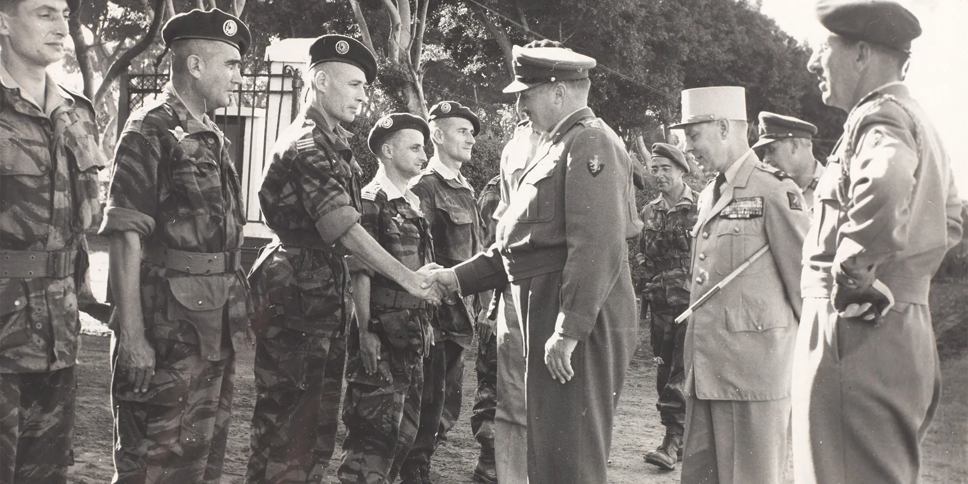 General Sir Charles Keightley, Commander of Operation Musketeer, meets French paratroopers at Suez, 1956 