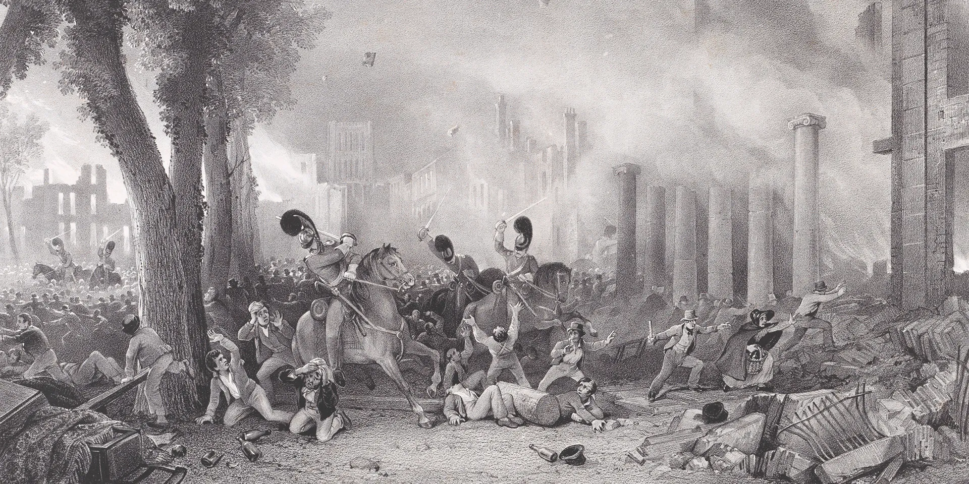 Charge of the 3rd Dragoon Guards on the rioters in Queen Square, Bristol, 1831