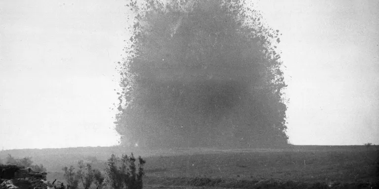 Mine detonating at Hawthorne Ridge during the Battle of the Somme, 1916