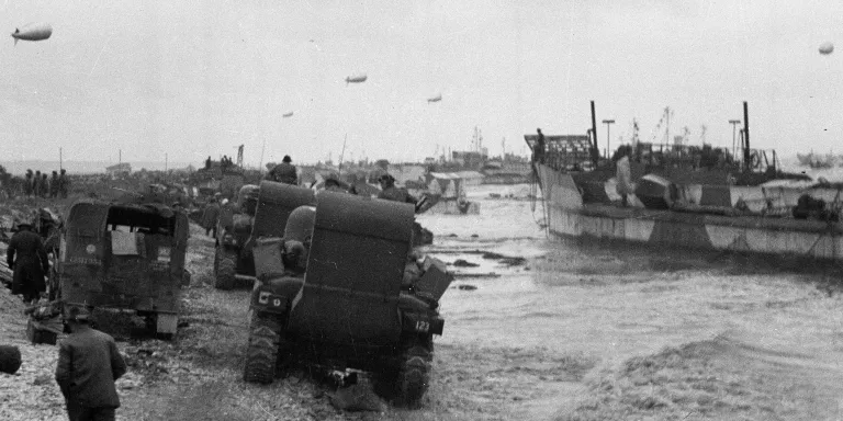 Landing tanks in Normandy, 1944