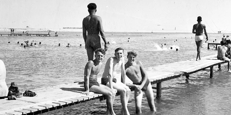 Swimming at Lake Timsah during National Service in Egypt, c1953