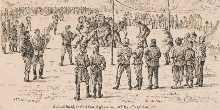 Sketch of 'first game of football ever played in Afghanistan' by Major John Irwin, 1878