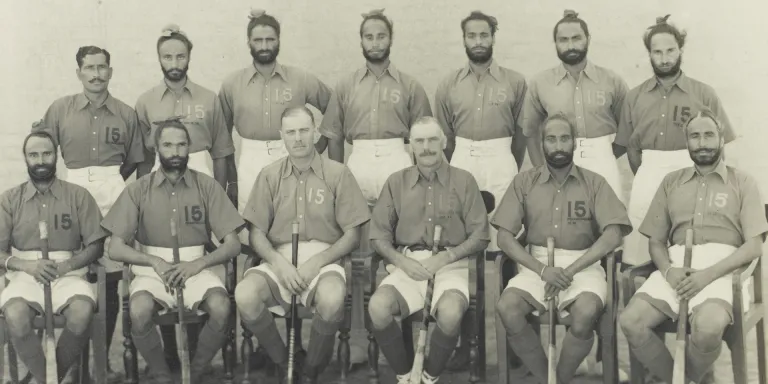 Indian and British hockey players of the 2nd Royal Battalion (Ludhiana Sikhs), 11th Sikh Regiment, 1935