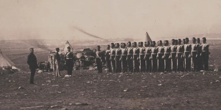 Lieutenant-General Sir John Campbell and the remains of the Light Company of the 38th Regiment in the Crimea in 1855