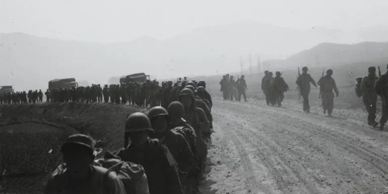 American soldiers march north, 1950